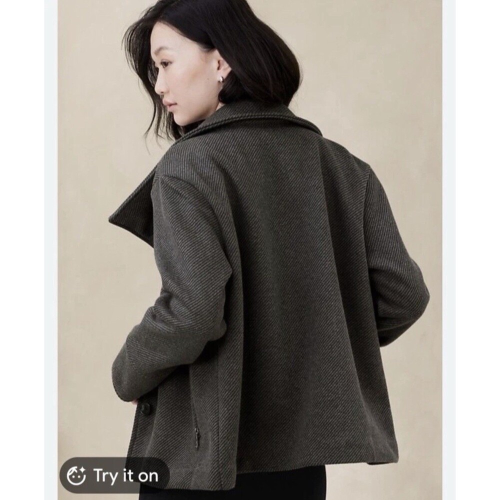 Banana Republic Dark Charcoal Size M Brushed Twill Knit Moto Jacket Coat Cropped - Picture 16 of 16